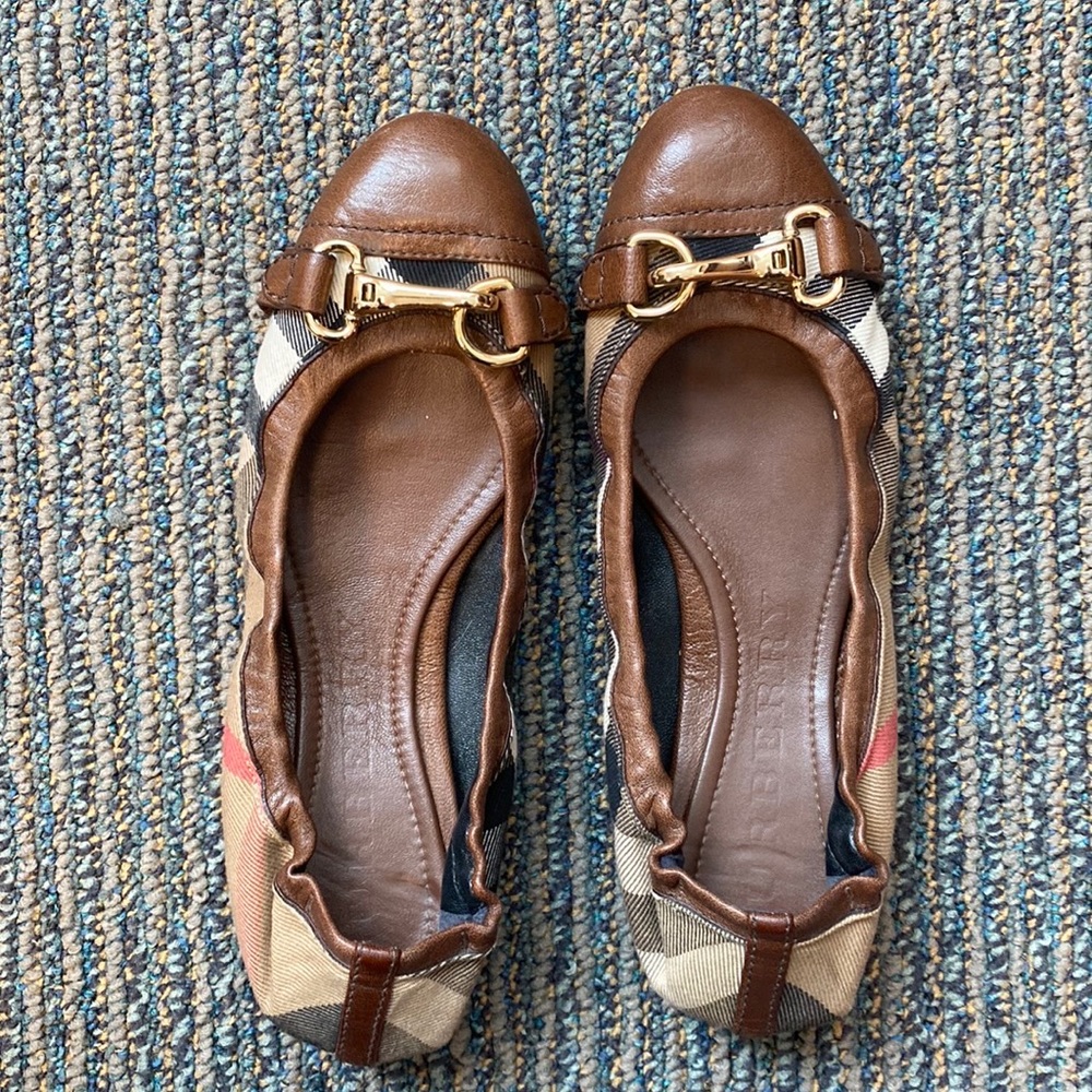 Burberry plaid print leather ballet flats
